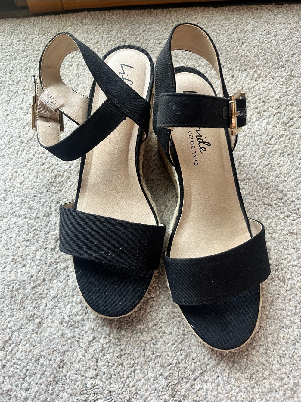 Lifestride Black Open-Toe Wedge Sandals